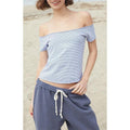 John Galt Women's White & Light Blue Striped Bonnie Off-The-Shoulder Top T-Shirts, Hoodie, Sweatshirt | GrindPrints.com