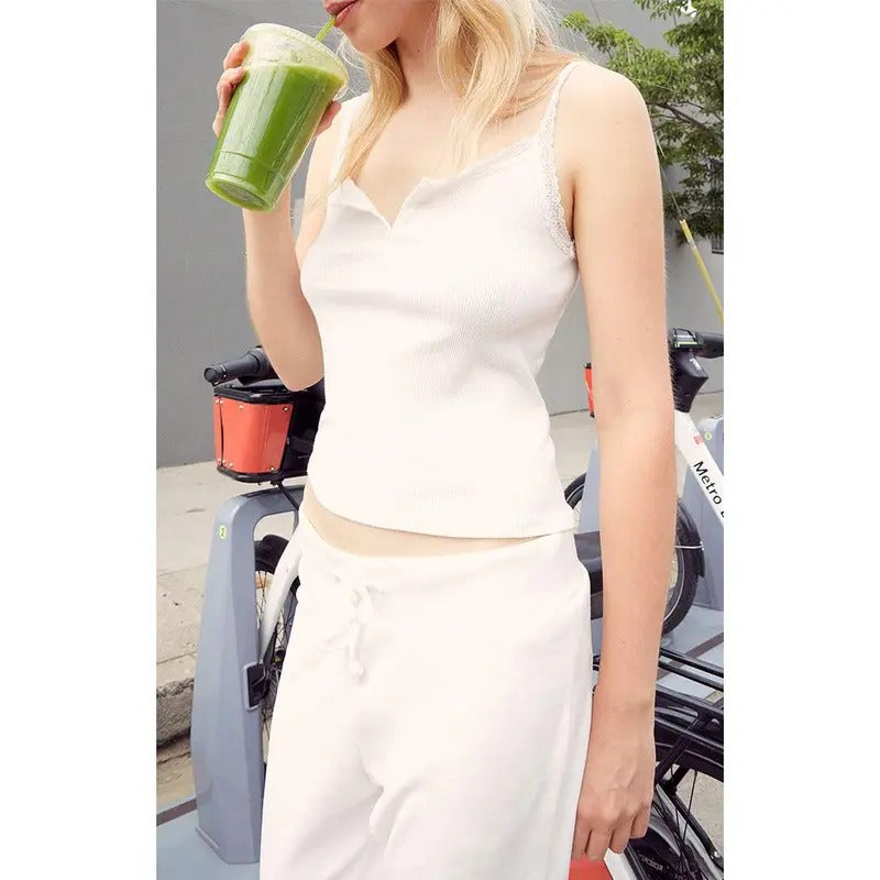 John Galt Women's White Amaya Lace Trim Tank Top T-Shirts, Hoodie, Sweatshirt | GrindPrints.com