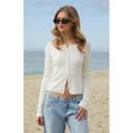 John Galt Women's White Athelia Pointelle Cardigan T-Shirts, Hoodie, Sweatshirt | GrindPrints.com