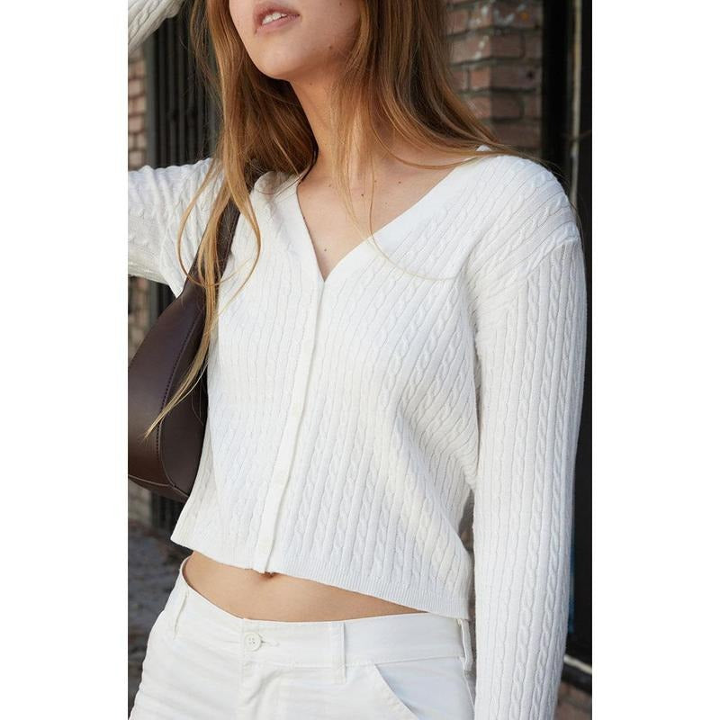 John Galt Women's White Cable Knit Button Up Cardigan T-Shirts, Hoodie, Sweatshirt | GrindPrints.com