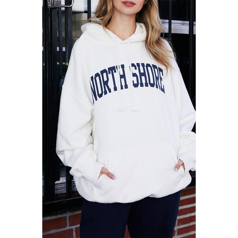 John Galt Women's White Christy Northshore Oversized Hoodie T-Shirts, Sweatshirt | GrindPrints.com
