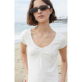 John Galt Women's White Floral Gina Cinched Top T-Shirts, Hoodie, Sweatshirt | GrindPrints.com