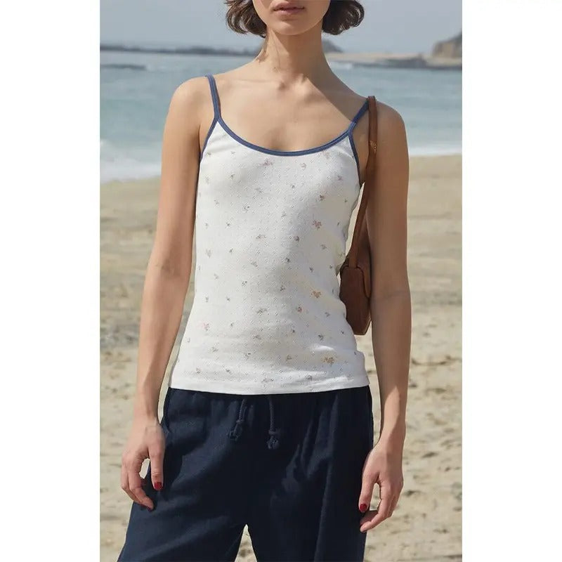 John Galt Women's White Floral Pointelle Skylar Tank Top T-Shirts, Hoodie, Sweatshirt | GrindPrints.com