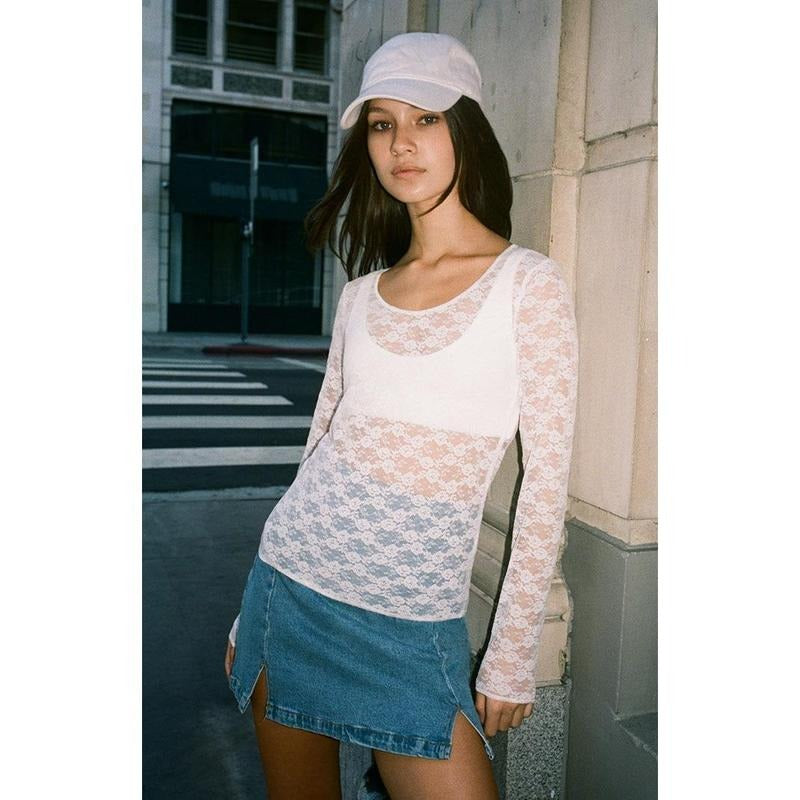 John Galt White Lace Long Sleeve Top T-Shirts, Hoodie, Sweatshirt