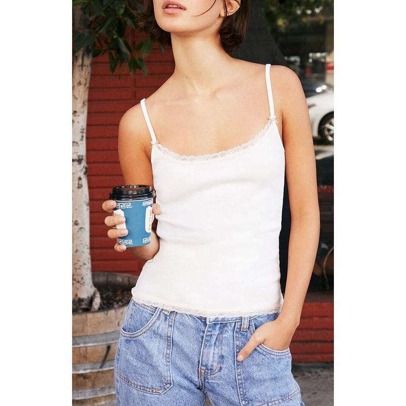John Galt Women's White Lace Trim Skylar Tank Top T-Shirts, Hoodie, Sweatshirt | GrindPrints.com