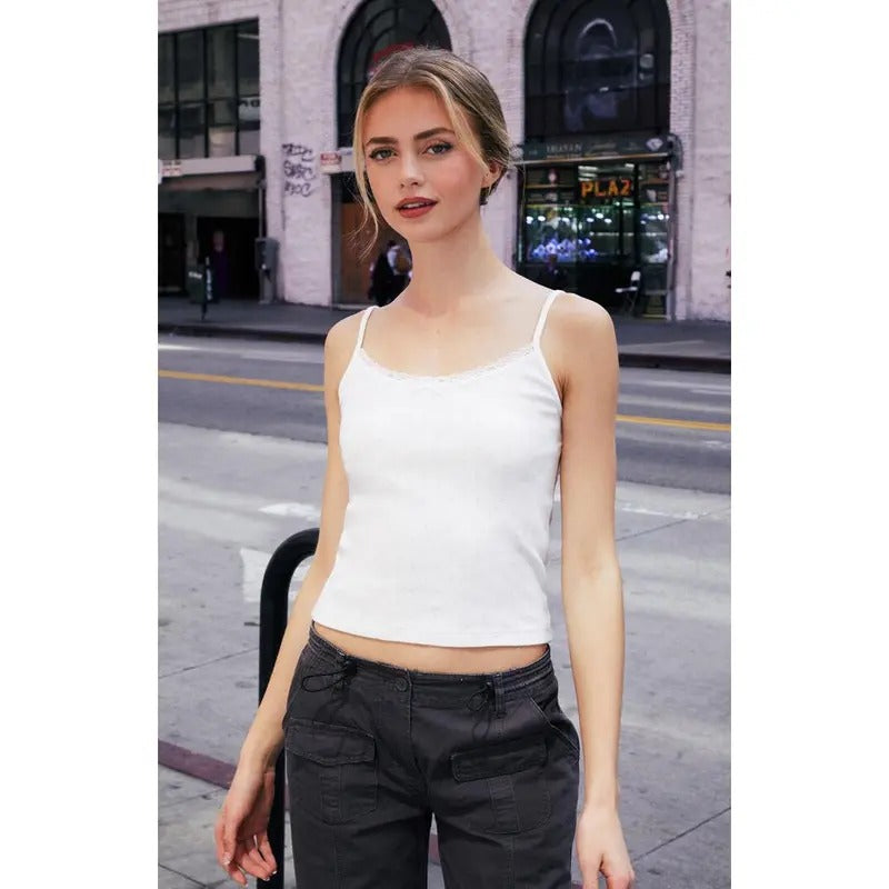 John Galt Women's White Pointelle Lace Skylar Tank Top T-Shirts, Hoodie, Sweatshirt | GrindPrints.com