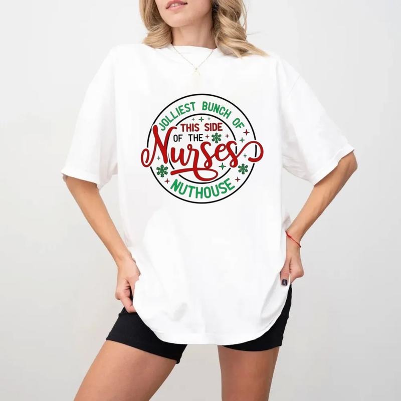 Jolliest Bunch Of This Side Of The Nuthouse T Shirt, Nurse Life Shirt, Nurses Gifts For Christmas, Nurse Tee, Unisex...