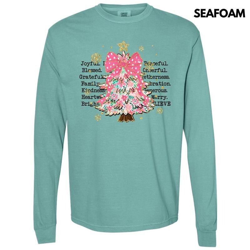 Joyful Peaceful Cheerful Tree Long Sleeve Comfort Colors T-Shirt 'NLB' Hoodie, Sweatshirt | GrindPrints.com