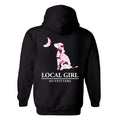 Judy Local Girl Outfitters Hoodie - Bold Pink Camo Dog and Moon Design, Perfect for Outdoor and Nature-Loving Girls,...