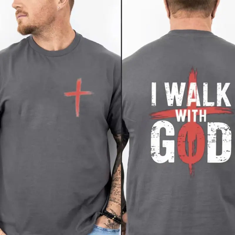 Jumpstart Sale I Walk With God Graphic Tee Pure Cotton Casual Street Style Crew Neck Short Sleeve T-Shirt Tops Trendy For...