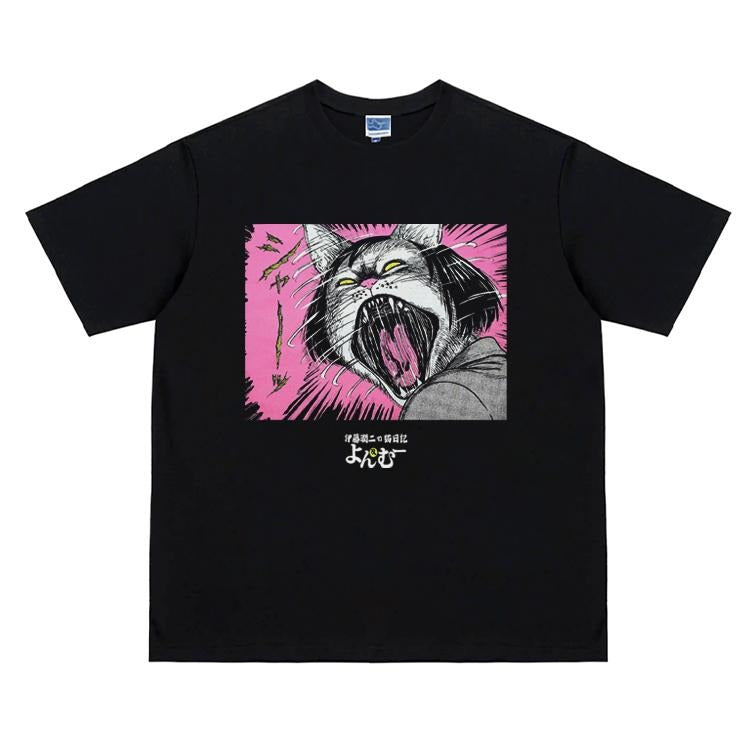 Junji Ito "Cat Diary" Heavyweight Vintage Tee 100% Cotton OVERSIZED Anime T-shirt Menswear Top Crew Necks Tshirt Casual...