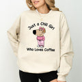 Just A Chill Girl Who Loves Coffee Sweatshirt, Coffee Lovers Crewneck, Funny Dog Meme Long Sleeved Pullover, Coquette...