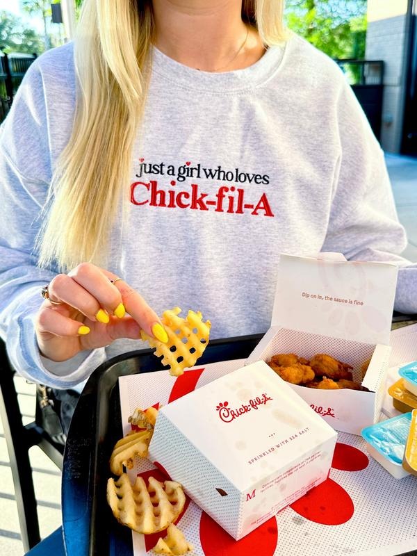 'Just A Girl Who Loves Chick-fil-A' Crewneck Sweatshirt T-Shirts, Hoodie | GrindPrints.com
