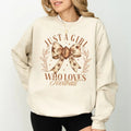 Just A Girl Who Loves Football Sweatshirt, Girly Coquette Bow Crewneck, Cute Football Crewneck for Girls, Fall Sports...