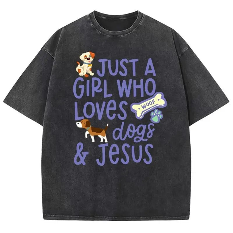 Just A Girl Who Loves Gogs Unisex Washed T-Shirt, Christian Jesus  t shirts, Vintage 90s Graphic Tee Gift Cotton Top...
