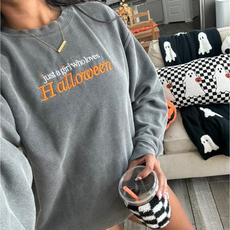 'Just A Girl Who Loves Halloween' Cozy Crew T-Shirts, Hoodie, Sweatshirt | GrindPrints.com