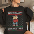 Just Chilling On Christmas Ugly Christmas Sweater Sweatshirt, Chill Guy Christmas, Funny Dog Cartoon T-Shirts, Hoodie