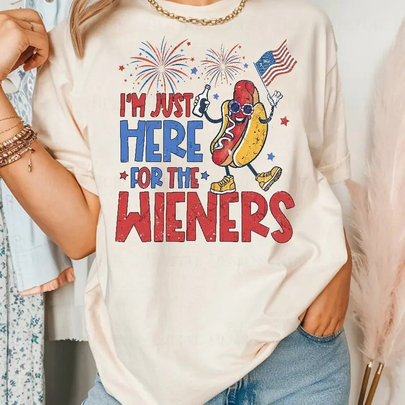 Just Here For The Wieners Shirt, 4th of July Funny Hot Dog, Independence Day Tee, Retro America Patriotic Weenies Hoodie,...