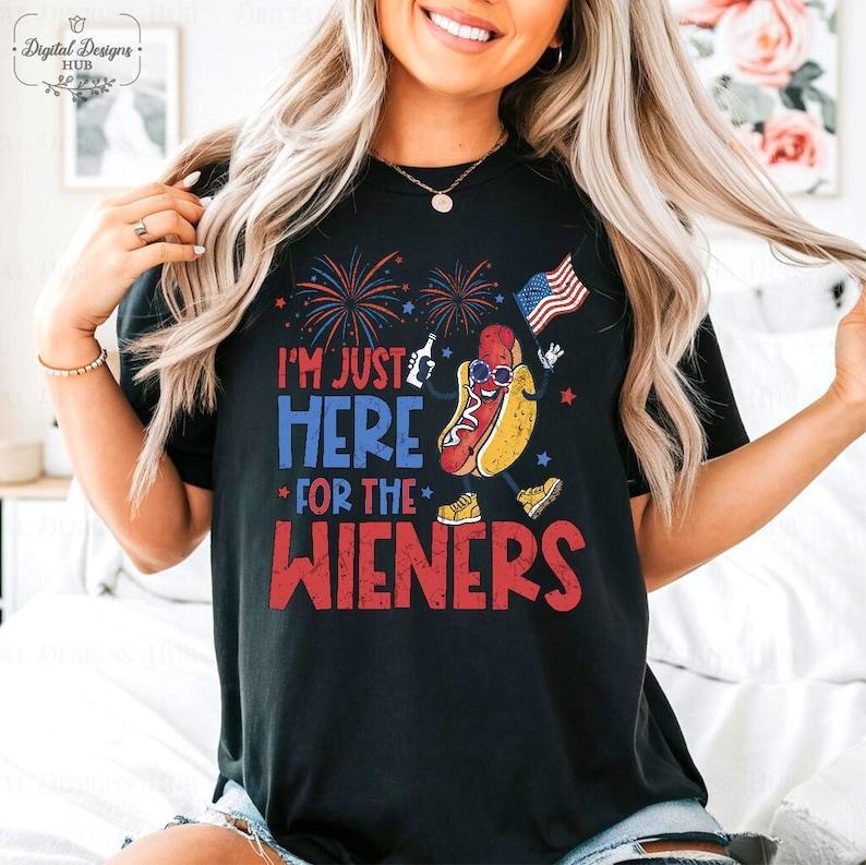 Just Here Wieners Shirt America 4th July Shirt Funny Independence Day Retro America Patriotic Weenies T-Shirts, Hoodie, Sweatshirt