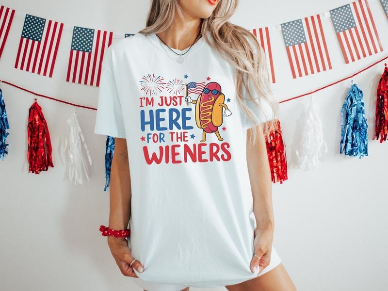 Just Here For The Wieners Tshirt, 4th Of July Funny Hot Dog, Independence Day Tee, Retro America Patriotic Weenies,...