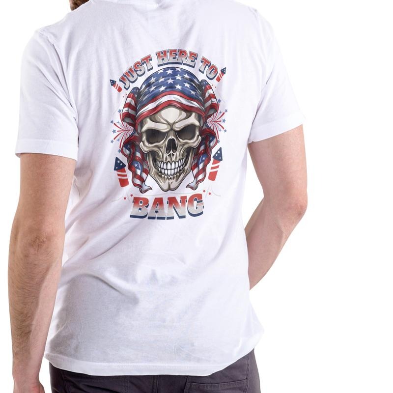 Just Here To Bang July 4th Funny T Shirt Unisex Cotton with Patriotic Skull Design Hoodie, Sweatshirt | GrindPrints.com