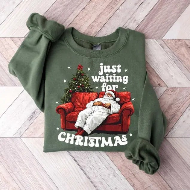 Just Waiting For Christmas Sweatshirt,Santa Claus Shirt,Funny Christmas Shirt,Merry Christmas,Christmas Gift,Christmas...