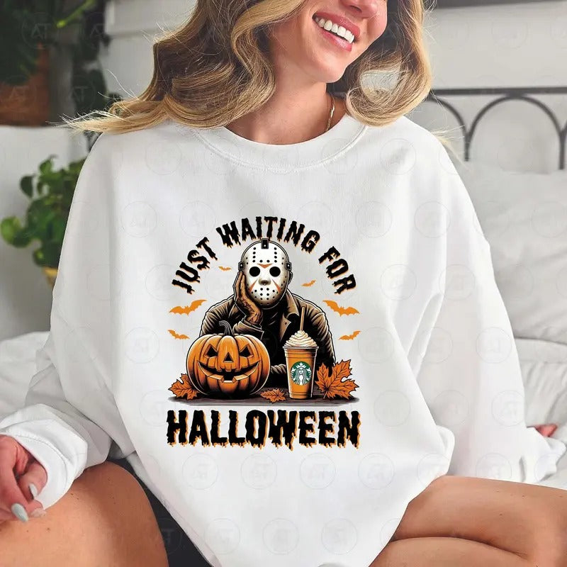 Just Waiting For Halloween Horror Movie Killers Sweatshirt DRG, Horror Character Daily Life T-Shirt DRG, Halloween,...