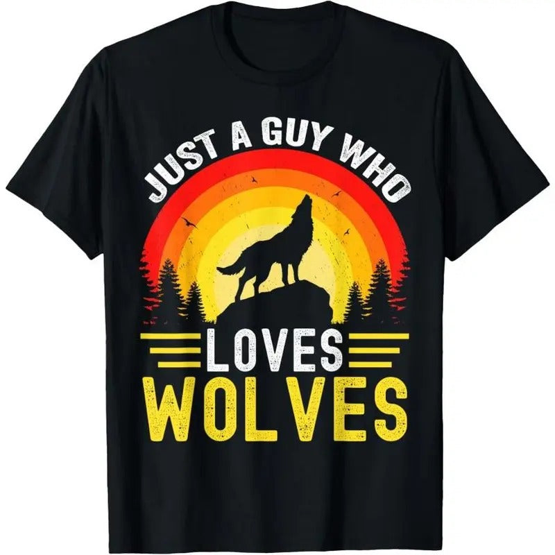 Just a Guy Who Loves wolves Great Retro Vintage Wolf T-Shirt Hoodie, Sweatshirt | GrindPrints.com