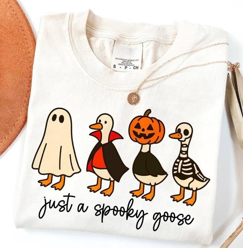 Just a Spooky Goose Shirt, Funny Halloween Goose Sweatshirt, Goose in Halloween TShirt, Cute Horror Movie Sweater, Spooky...