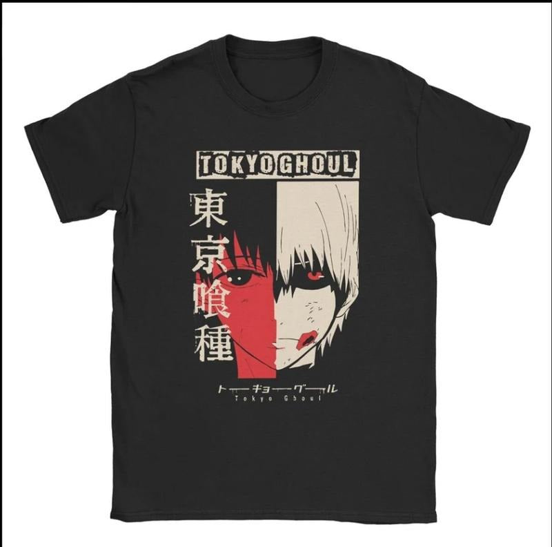 KANEKI HALF GHOUL BLACK TEE FOR UNISEX , GIFT FOR ANIME FAN Menswear Top Hoodie, Sweatshirt | GrindPrints.com