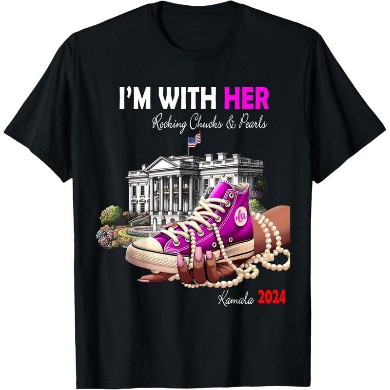 Kamala Harris 2024 I'm With Her Rocking Chucks & Pearls T-Shirt made in usa Hoodie, Sweatshirt | GrindPrints.com