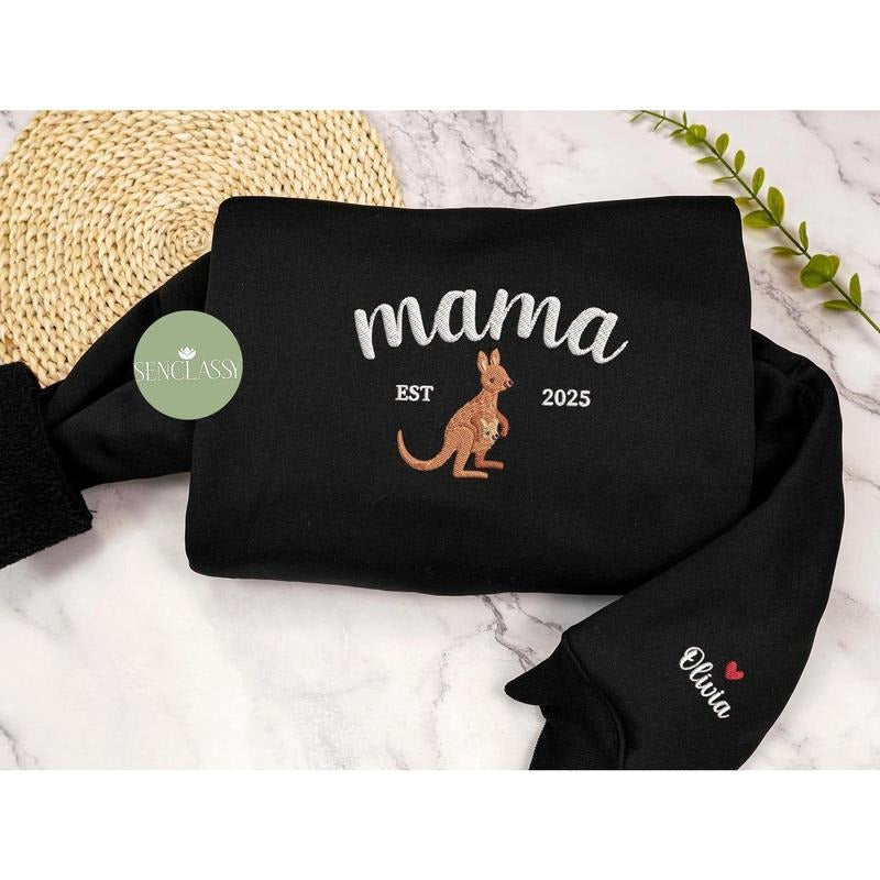 Kangaroo Mom Embroidered Custom Date Personalized Wife Australia Kangaroo New Mom T-Shirts, Hoodie, Sweatshirt