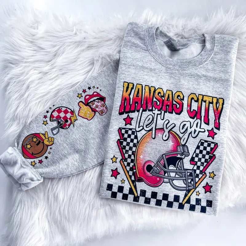 Kansas City Football Game Day Sweatshirt or Hoodie with sleeve prints Comfy Unisex Tops T-Shirts | GrindPrints.com