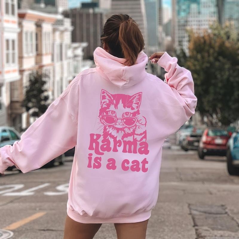 Karma Is A Cat, Positivity, Kindness, Mental Health, Hooded Sweatshirt, Hoodie T-Shirts | GrindPrints.com