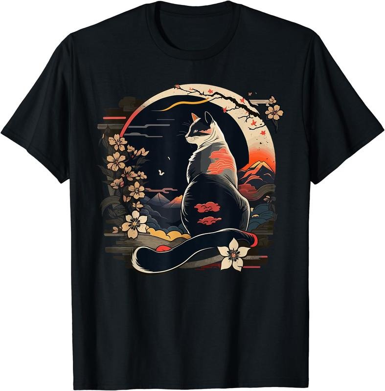 Kawaii Cat Anime Japanese Retro Funny Cat Cotton Short Sleeve T-Shirts, Hoodie, Sweatshirt