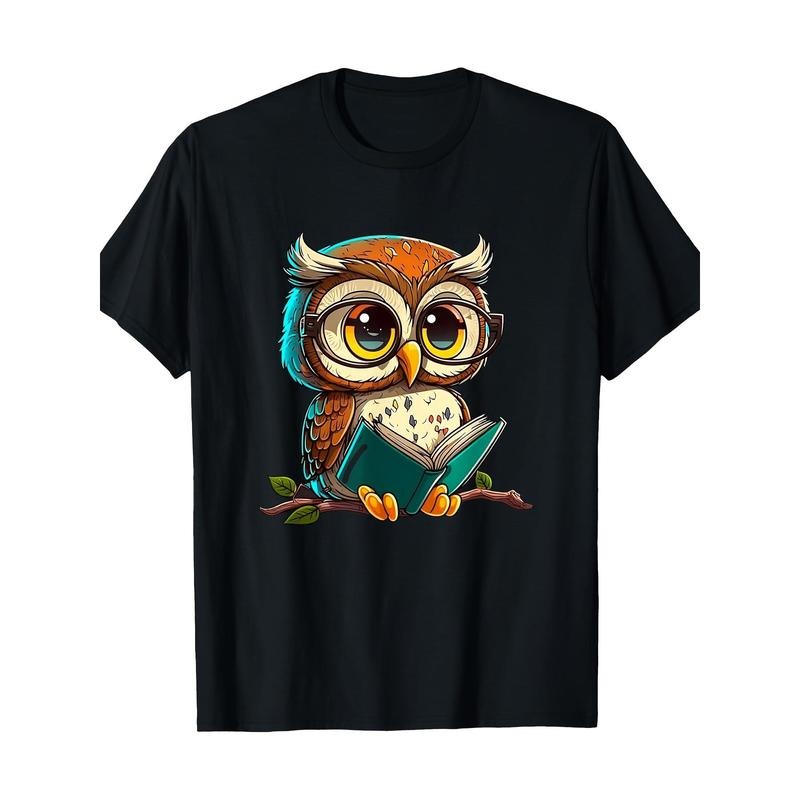 Kawaii Owl Reading - Reading Bookworm Library Book T-shirt, Men's T-shirt Made in USA Hoodie, Sweatshirt | GrindPrints.com