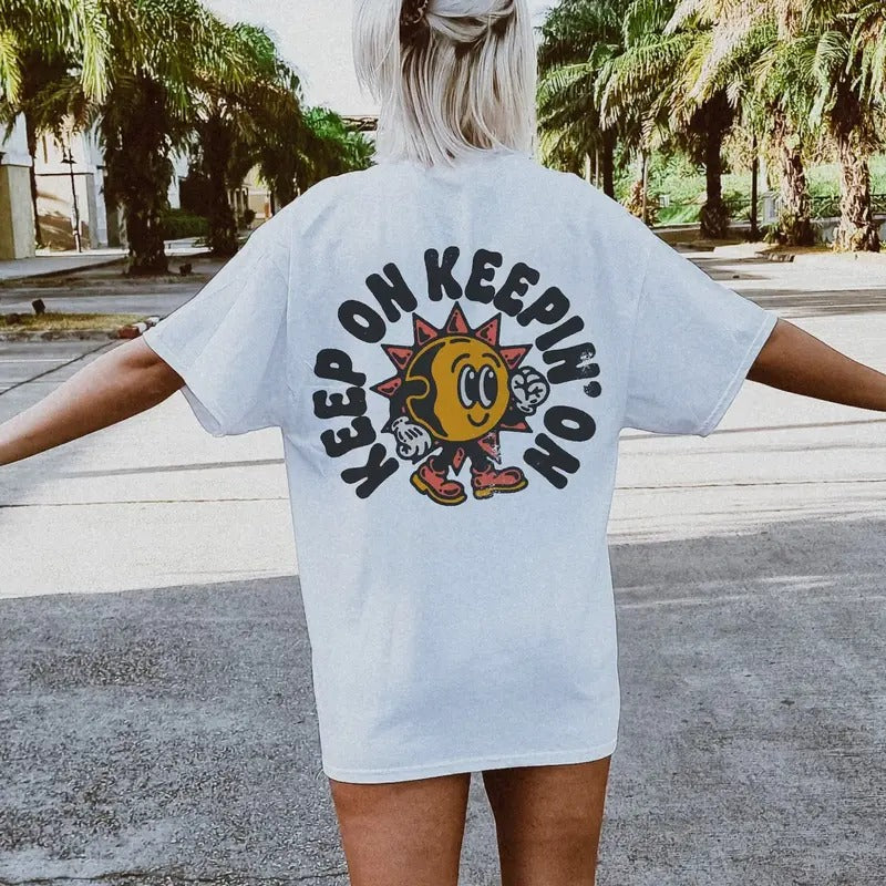 Keep On Keepin' On Positivity Tee | Comfort Colors Shirt | Trendy Hippie Graphic Tee | Boho Graphic Tee Casual...