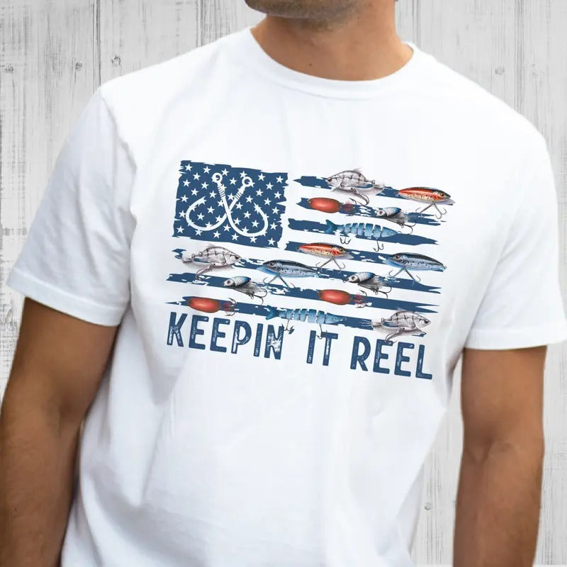 Keepin' it Reel Fishing Tee Men's Keepin' it Reel Flag Tshirt Fishing Keepin' It Reel Sweatshirt Gift For Husband Tee...