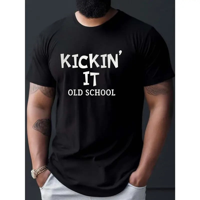 Kickin' It Old School Print T Shirt, Tees For Men, Casual Short Sleeve T-shirt For Summer Made in USA Hoodie, Sweatshirt