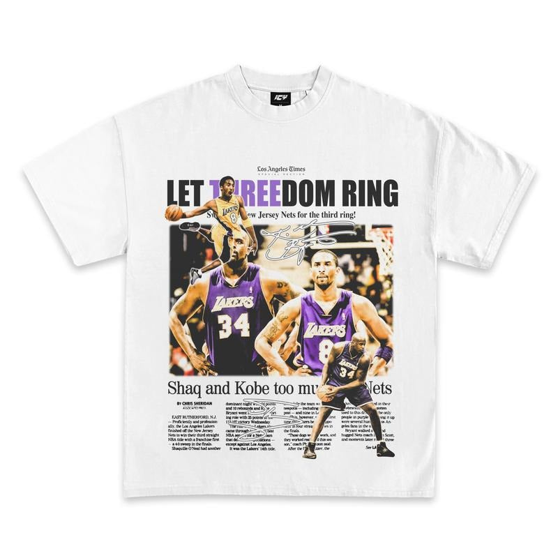 Kobe and Shaq Threedom Rings Newspaper Graphic T-Shirtstyle{n002}2 T-Shirts, Hoodie, Sweatshirt | GrindPrints.com