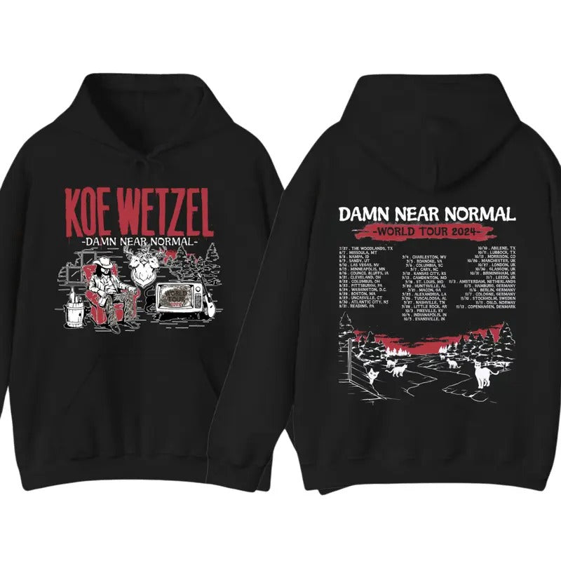 Koe Wetzel - Damn Near Normal World Tour 2024 Hoodie Sweatshirt T shirt, Koe Wetzel Fan Shirt, Koe Wetzel 2024 Concert...