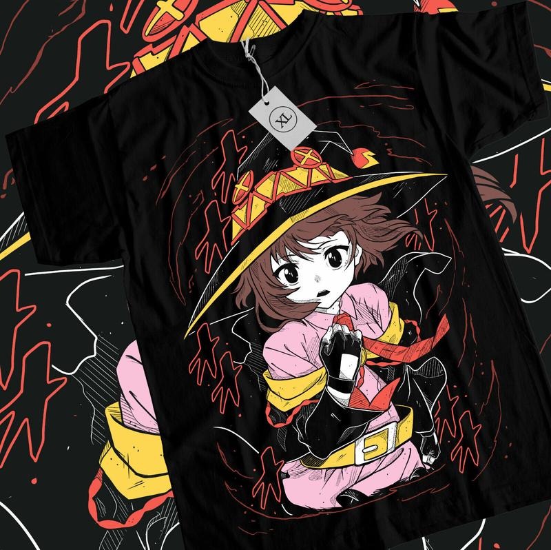 Konosuba Megumin T-Shirt S-4XL Waifu Kawaii Anime Japanese Unisex Black Short sleeve Hoodie, Sweatshirt | GrindPrints.com
