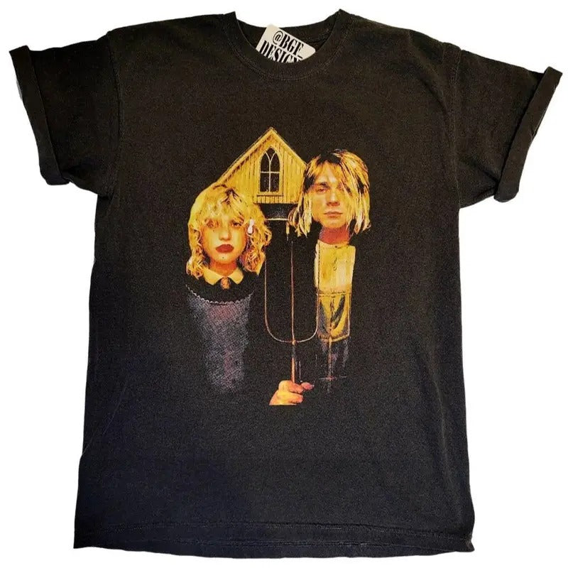 Kurt Cobain Courtney Love Nevermind T-Shirt Menswear Streetwear Cotton Man Tshirt Hoodie, Sweatshirt | GrindPrints.com