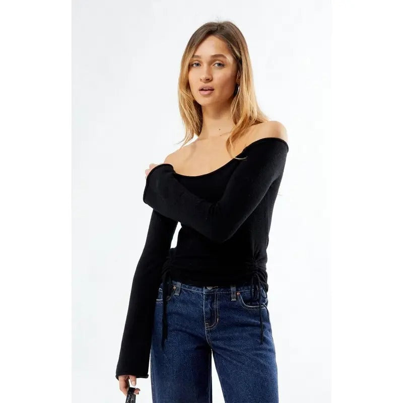 LA Hearts Women's Carrie Cinched Off-The-Shoulder Sweater T-Shirts, Hoodie, Sweatshirt | GrindPrints.com