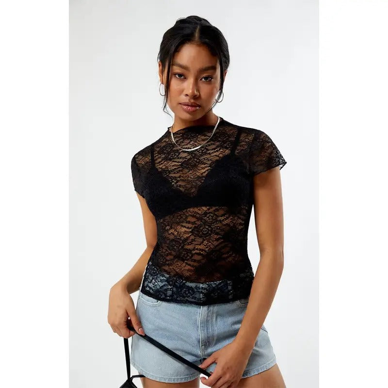 LA Hearts Women's Lace Tie Back Short Sleeve Top T-Shirts, Hoodie, Sweatshirt | GrindPrints.com