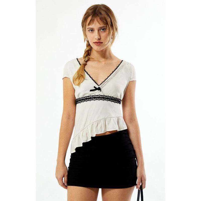 LA Hearts Women's Lace Trim Asymmetrical Top T-Shirts, Hoodie, Sweatshirt | GrindPrints.com