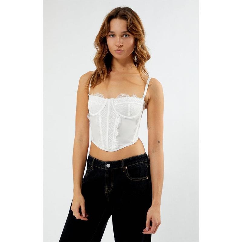 LA Hearts Women's Lace Trim Mesh Corset Top T-Shirts, Hoodie, Sweatshirt | GrindPrints.com