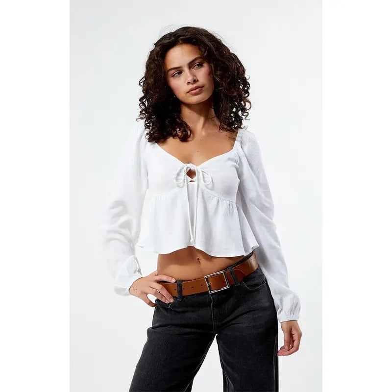 LA Hearts Women's Long Sleeve Keyhole Linen Babydoll Top T-Shirts, Hoodie, Sweatshirt | GrindPrints.com