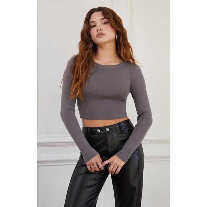 LA Hearts Women's Mirah Long Sleeve Cropped Sweater T-Shirts, Hoodie, Sweatshirt | GrindPrints.com