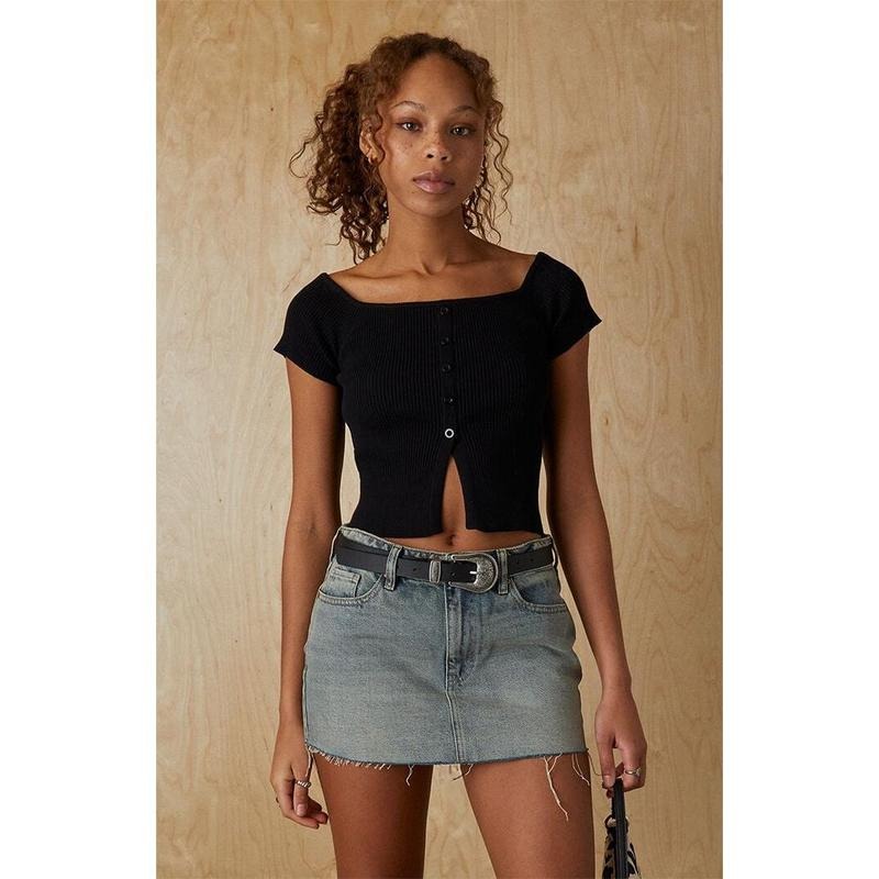LA Hearts Women's Off-The-Shoulder Button Front Sweater T-Shirts, Hoodie, Sweatshirt | GrindPrints.com